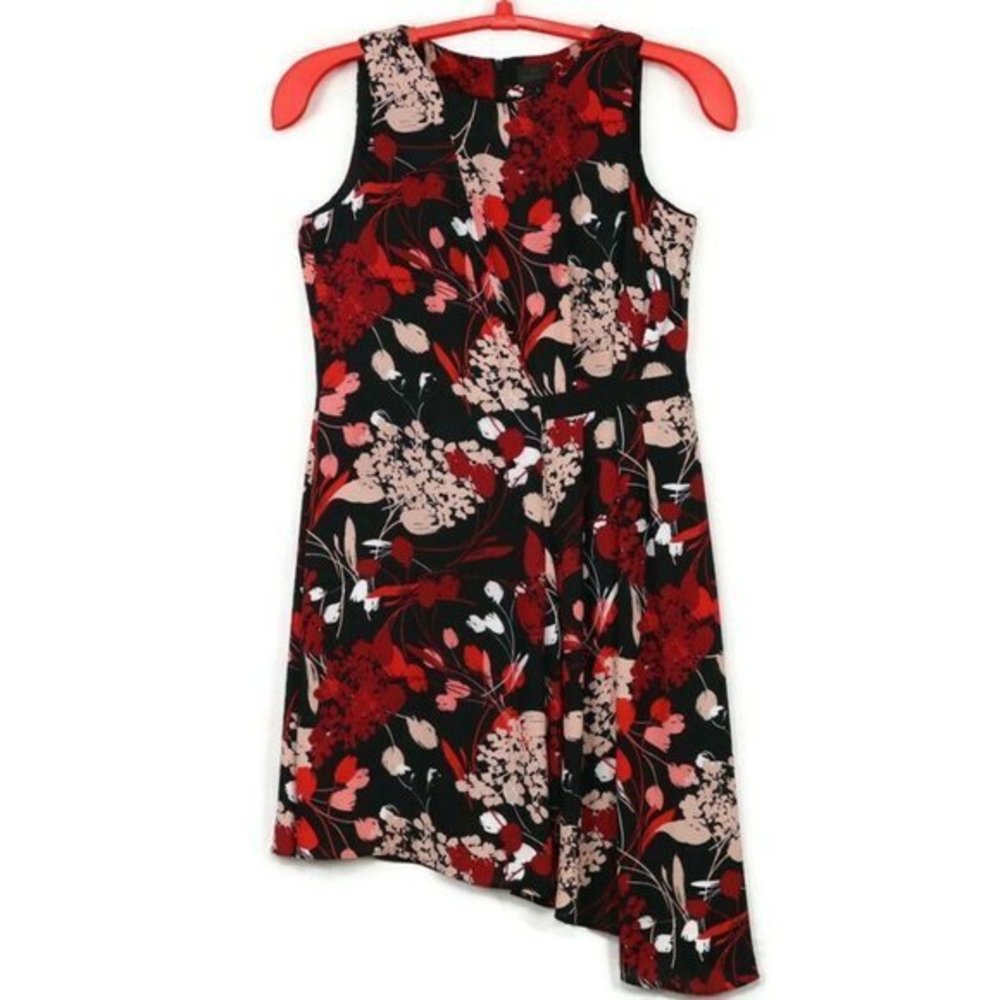 Worthington Sleeveless Tank Dress‎ Black Red Pink Floral Montpellier 8